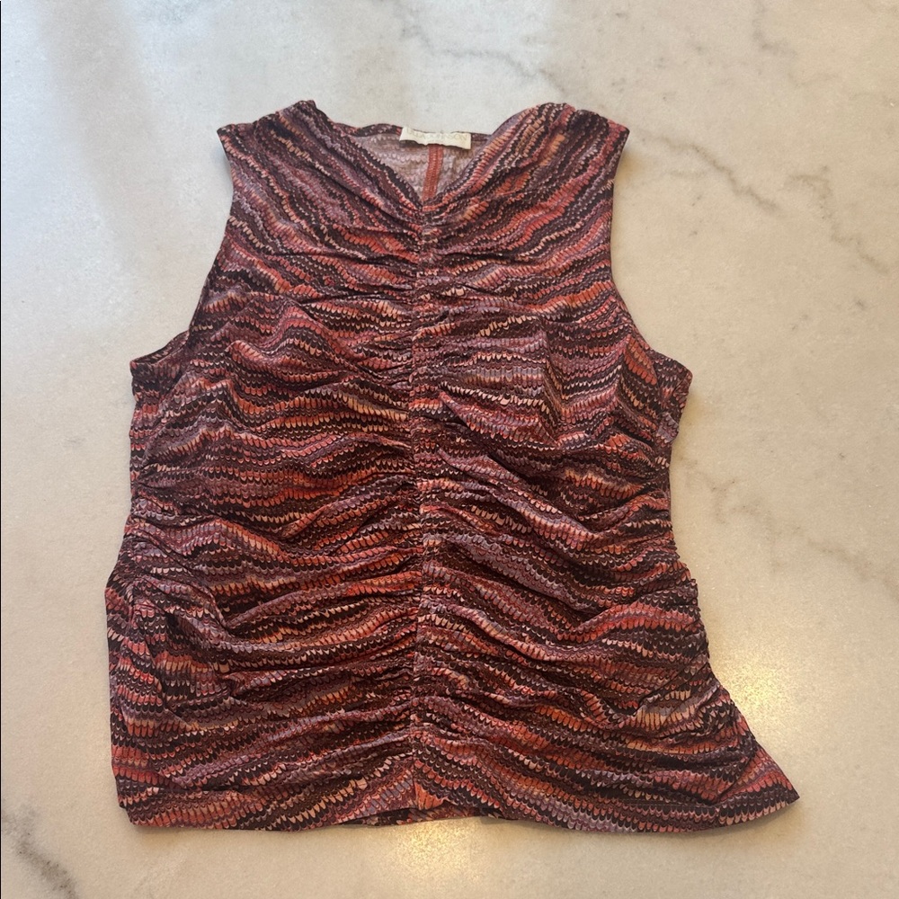 NWOT Ulla Johnson Allie Red and Pink Patterned ruched Tank Top - Picture 2 of 6